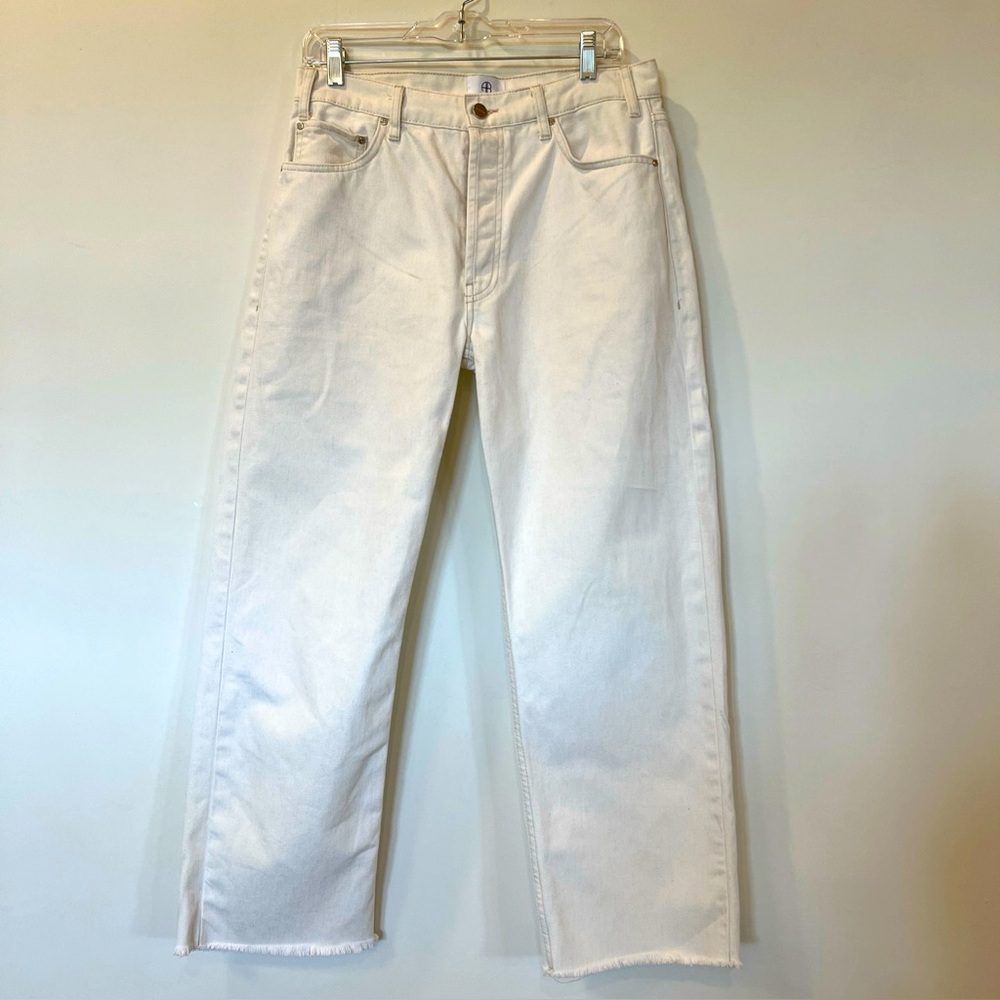 Anine Bing Cropped Gavin Jeans Off White Sz 29 Button Fly Relaxed Straight Fit